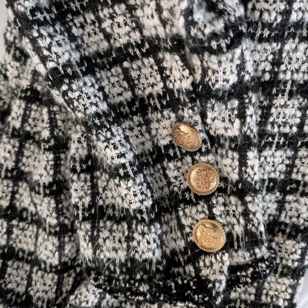 Adrianna Papell Black White Plaid Boucle Jacket Hook‎ Closure Long Sleeve Size S - Picture 5 of 12